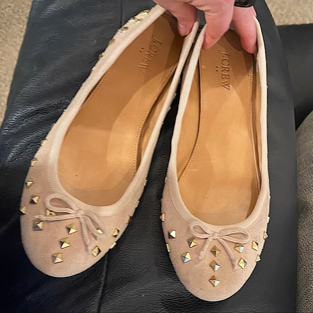J Crew studded ballet flats tan suede size 8